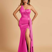 Satin One Shoulder Mermaid Bridesmaid Dress