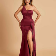 Satin One Shoulder Mermaid Bridesmaid Dress