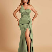 Satin One Shoulder Mermaid Bridesmaid Dress