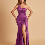 Satin One Shoulder Mermaid Bridesmaid Dress