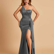 Satin One Shoulder Mermaid Bridesmaid Dress