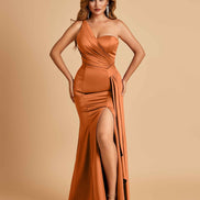 Satin One Shoulder Mermaid Bridesmaid Dress