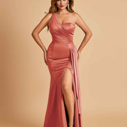 Satin One Shoulder Mermaid Bridesmaid Dress