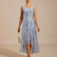 A-Line Maxi Dress – Mesh Sequin High-Low Hem