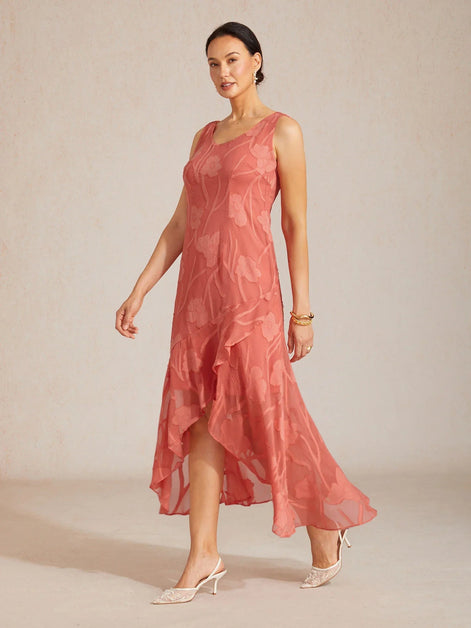 Floral Chiffon Evening Gown – Asymmetrical Hem