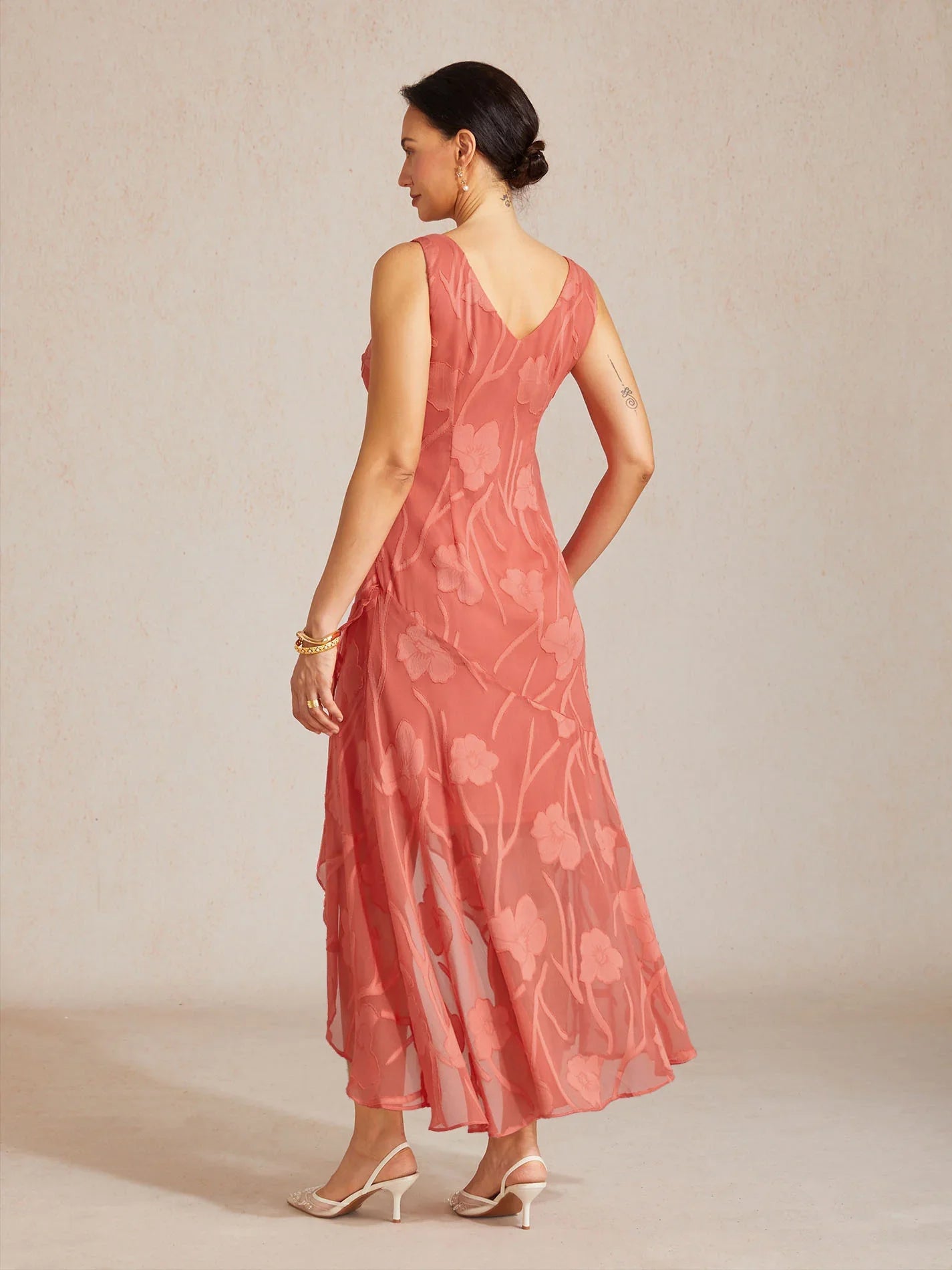 Floral Chiffon Evening Gown – Asymmetrical Hem