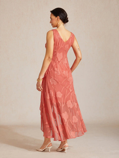 Floral Chiffon Evening Gown – Asymmetrical Hem