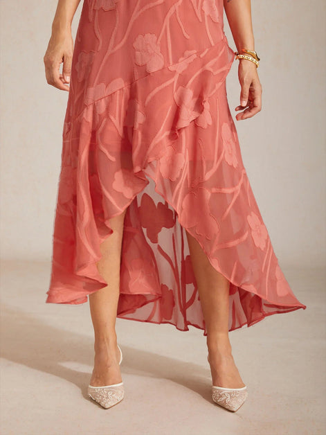 Floral Chiffon Evening Gown – Asymmetrical Hem
