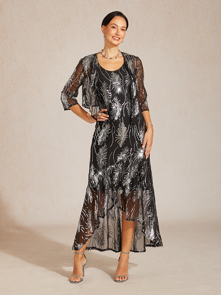 A-Line Maxi Dress – Mesh Sequin High-Low Hem