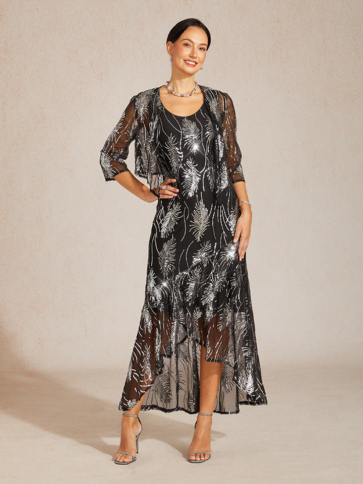 Sleeveless A-Line Maxi Dress with Mesh Sequin