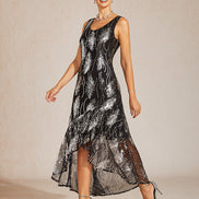 A-Line Maxi Dress – Mesh Sequin High-Low Hem