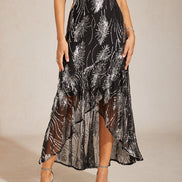 A-Line Maxi Dress – Mesh Sequin High-Low Hem