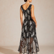 A-Line Maxi Dress – Mesh Sequin High-Low Hem