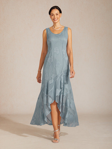 Floral Chiffon Evening Gown – Asymmetrical Hem