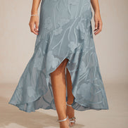 Floral Chiffon Evening Gown – Asymmetrical Hem