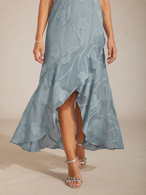 Floral Chiffon Evening Gown – Asymmetrical Hem