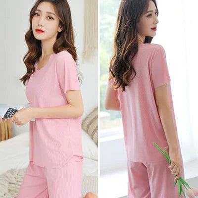 Ice Cotton Short Sleeve T-Shirt and Wide Leg Pants Set