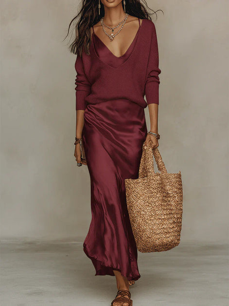 Solène Slip Dress & Knit Set