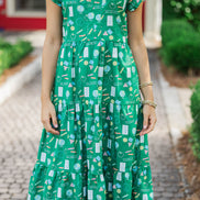 Created Beauty Green Toile Midi Dress