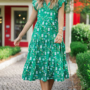 Created Beauty Green Toile Midi Dress