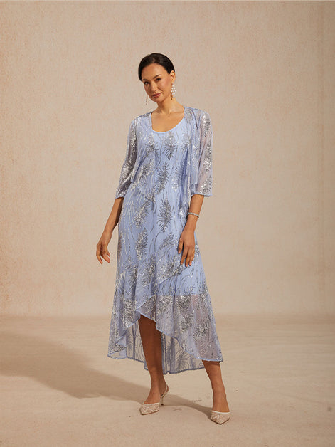 A-Line Maxi Dress – Mesh Sequin High-Low Hem