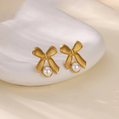 Bowknot Pearl Earrings