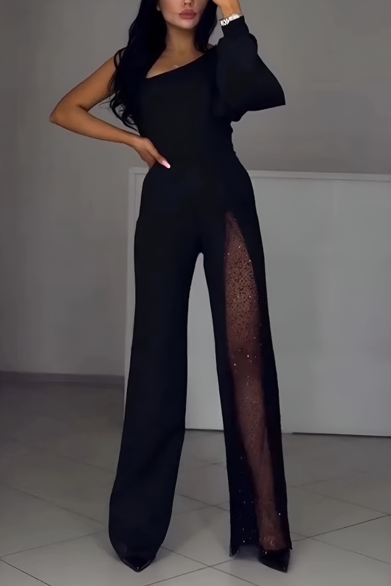 Athenea - Elegant One-Shoulder Jumpsuit with Glitter Detail