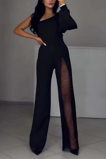 Athenea One-Shoulder Glitter Jumpsuit
