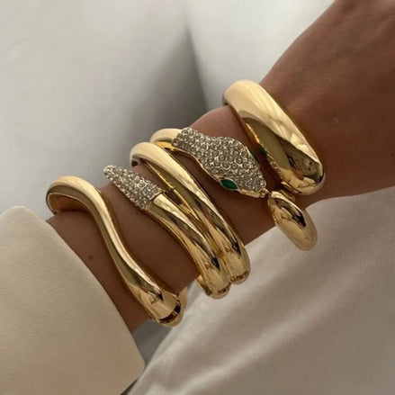 3 PCS Snake Rhinestone Chunky Bracelet Set