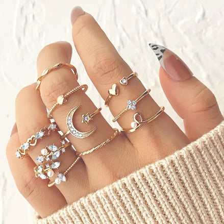 9 PCS Celestial Crystal Ring Set