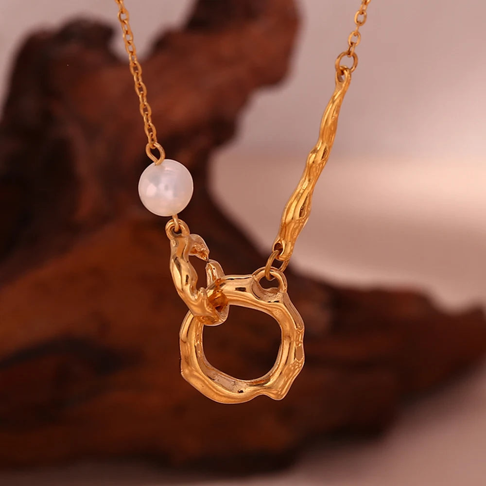 Double Loop Pearl Necklace – Layered Gold Chain