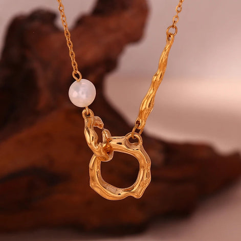 Double Loop Pearl Necklace – Layered Gold Chain