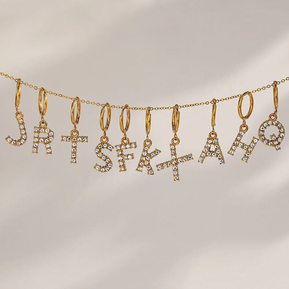 Crystal Letter Hoop Earrings