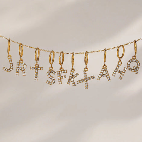 Crystal Letter Hoop Earrings