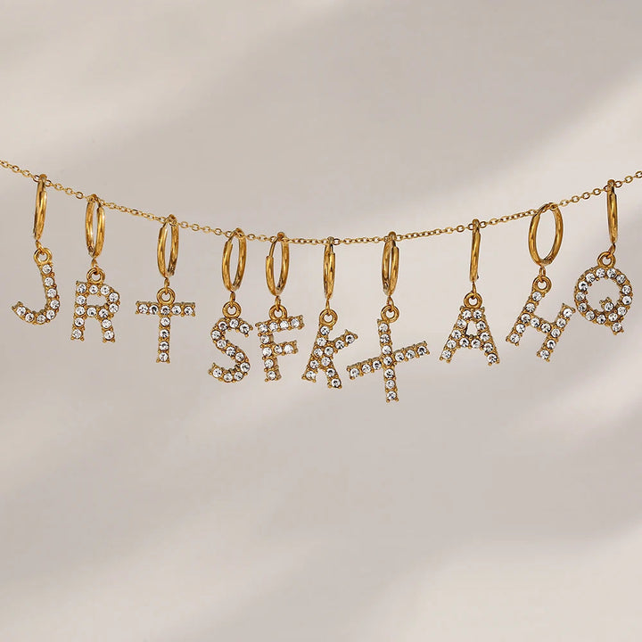 Crystal Letter Hoop Earrings