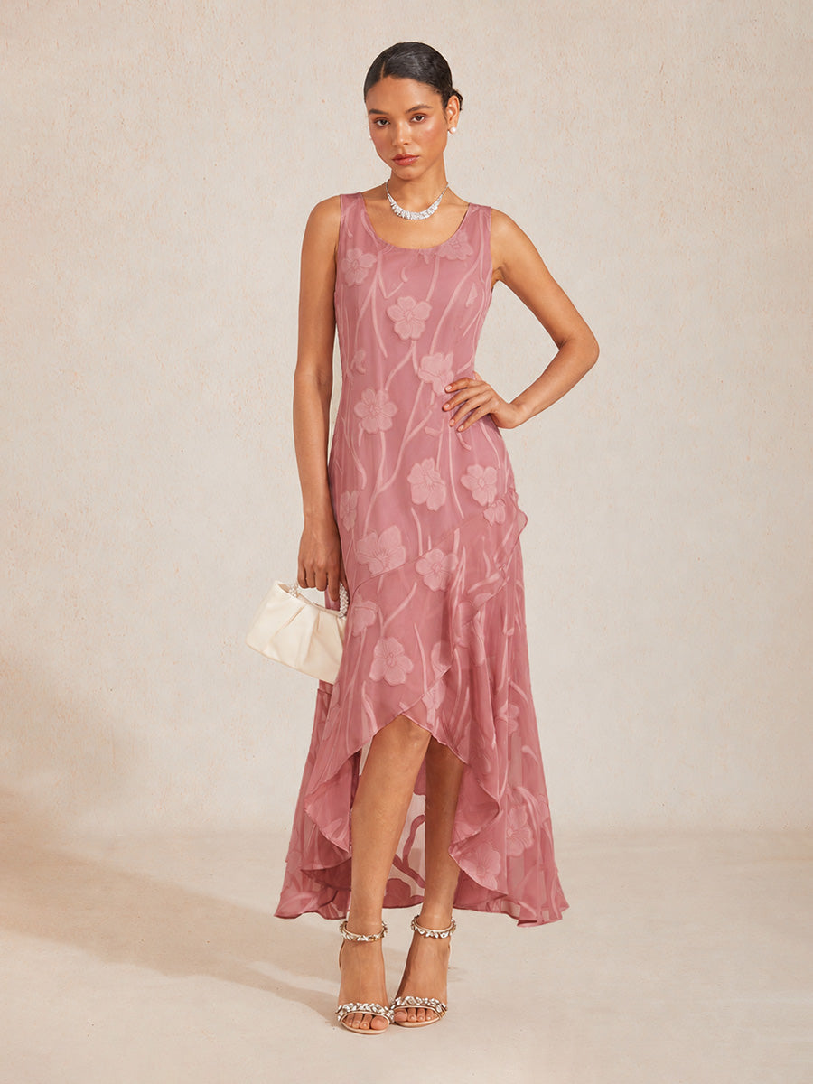 Floral Chiffon Evening Gown – Asymmetrical Hem