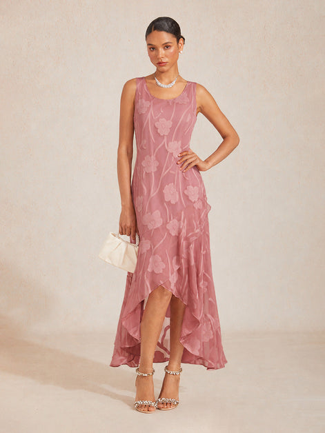 Floral Chiffon Evening Gown – Asymmetrical Hem