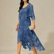 Floral Chiffon Evening Gown – Asymmetrical Hem