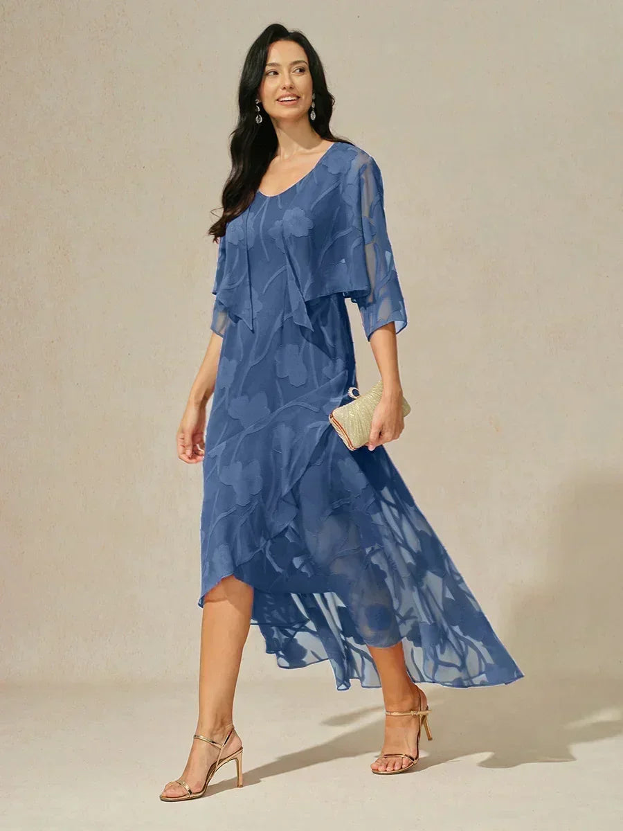 Floral Chiffon Evening Gown – Asymmetrical Hem