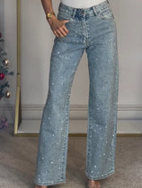 High waisted diamanté straight leg jeans in black denim