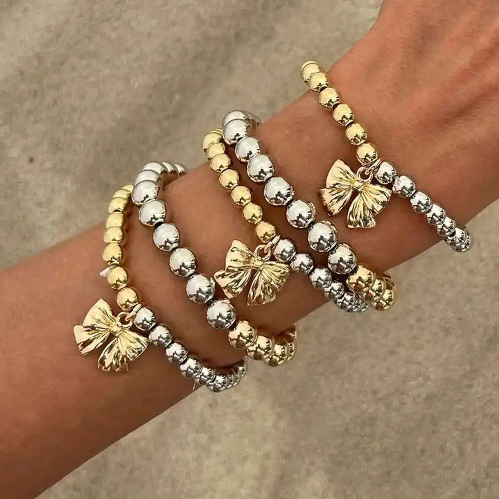 5 PCS Mixed Beaded Bow Bracelet Set