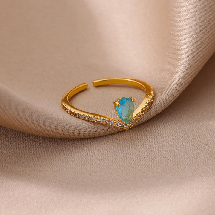 Blue Zircon Crown Ring