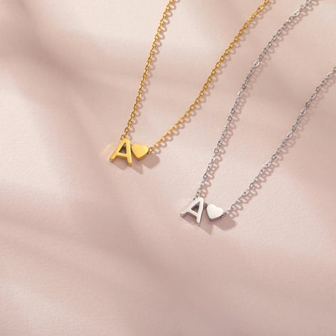 Dainty Heart Initial Necklace