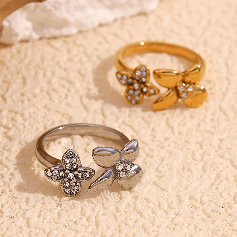 Double flower ring worn on hand, close-up