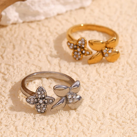 Double flower ring worn on hand, close-up