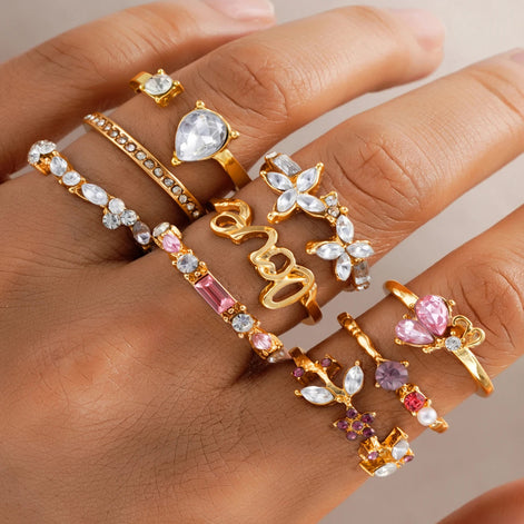 9 PCS Crystal Love Ring Set