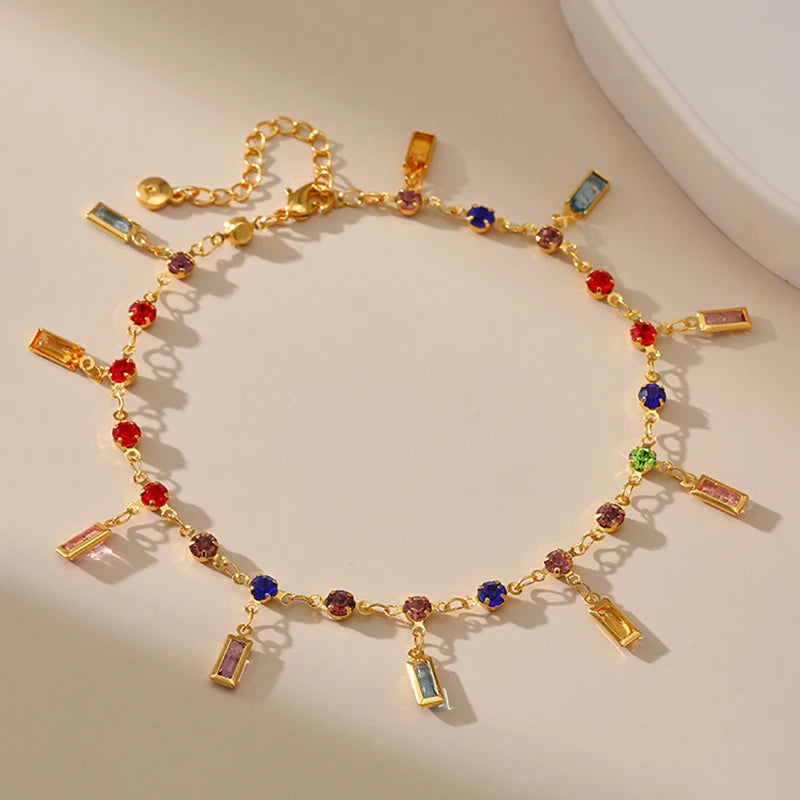 Colored Crystal Ankle Bracelet