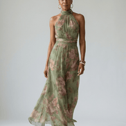 Mirelle Gathered Halter Midi Dress – Floral