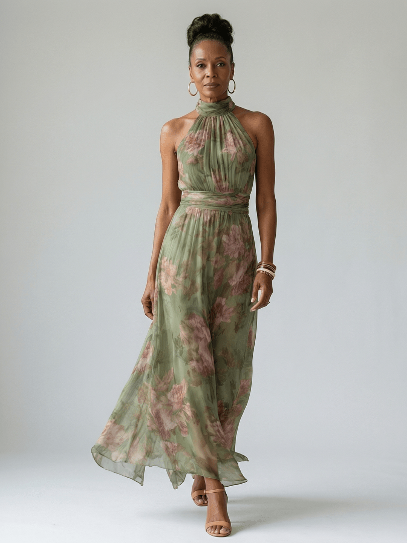 Mirelle Gathered Halter Midi Dress – Floral