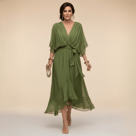 Nica Elegant V-Neck Chiffon Dress